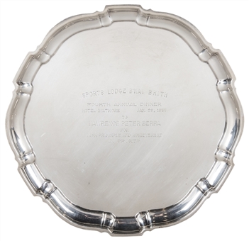 1955 Silver Plate Award Presented To Yogi Berra By The BNai Brith At The Boston Sports Lodge Annual Dinner (Berra LOA)